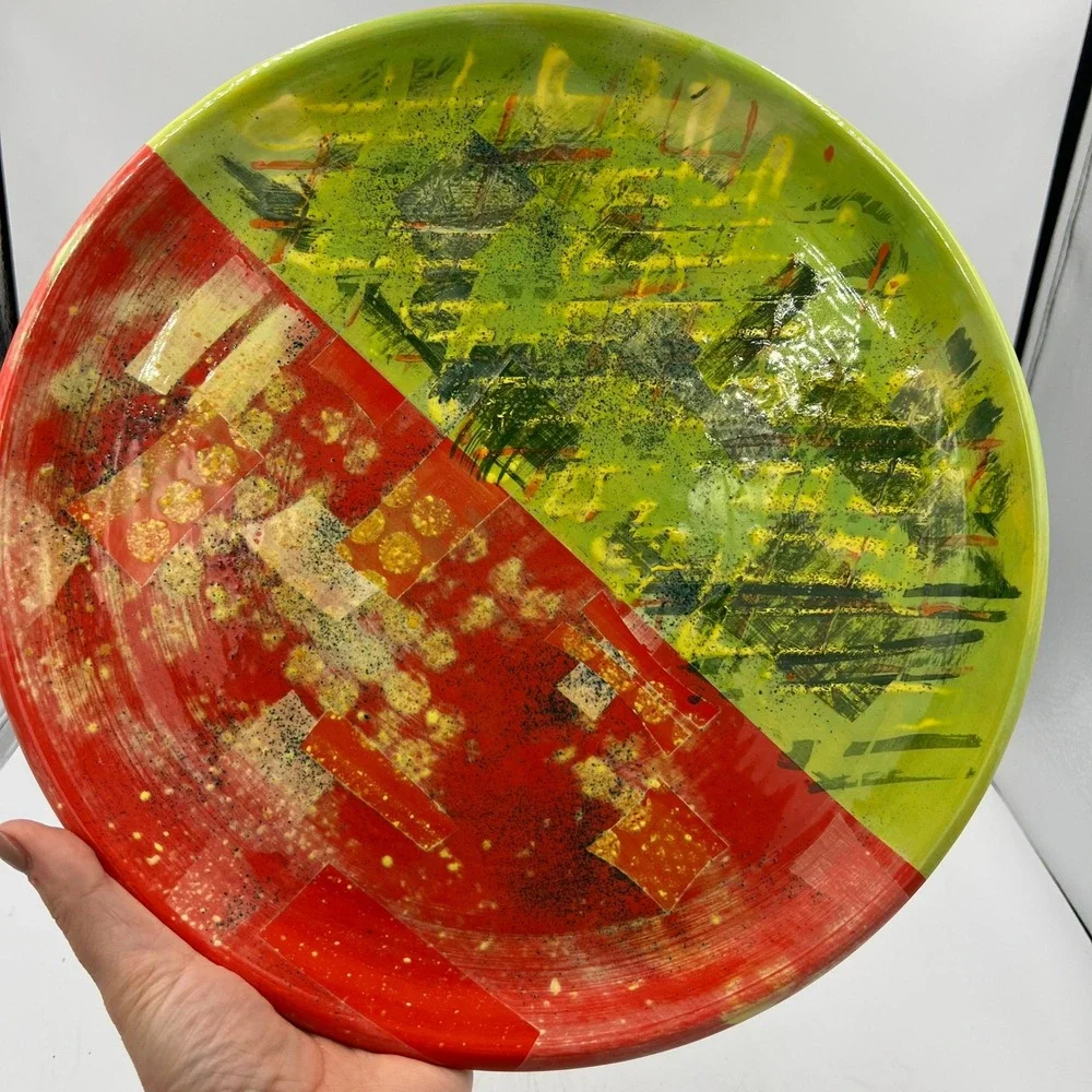 Gearhart Signed Studio Art Pottery Plate‎ Lance Vintage 90s Bold Geometric MCM